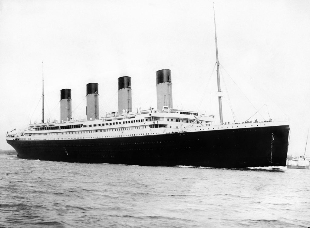 R.M.S. Titanic departing Southhampton on April 10, 1912.